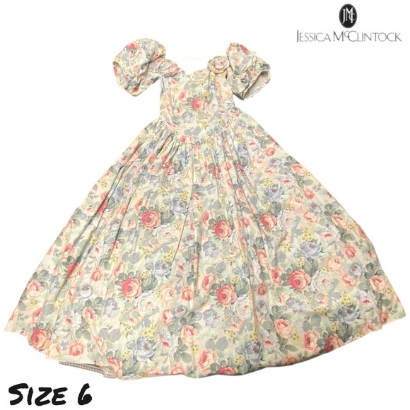 Jessica McClintock Dresses & Skirts - Vintage 80s Jessica McClintock Dress 6 Floral Party Cotton Bow Cottagecore 90s